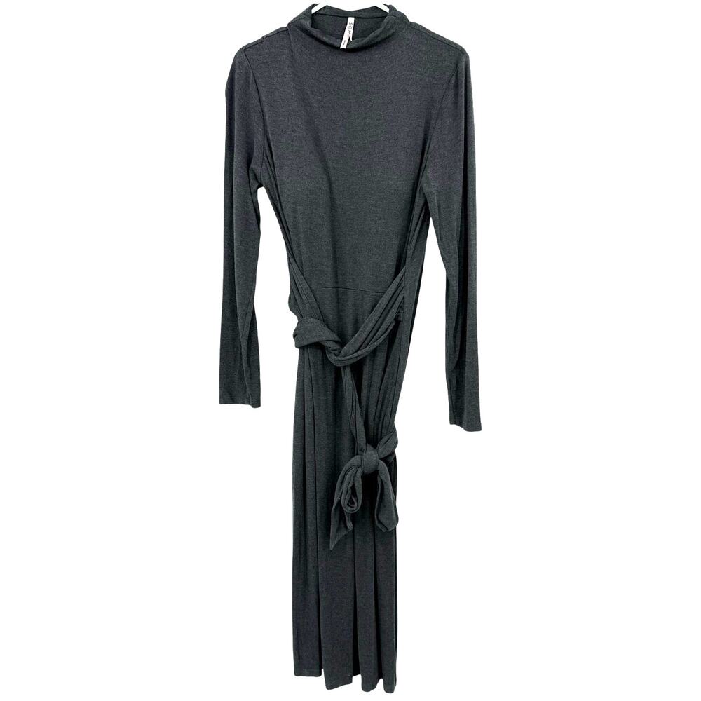 Soma Size Large Long Sleeve High Neck Midi Maxi Dress Gray Built in Bra w Belt